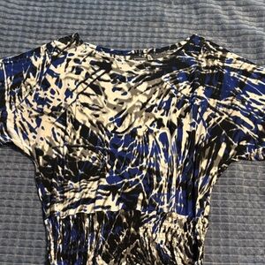 Blue, Black & White Abstract Print Top